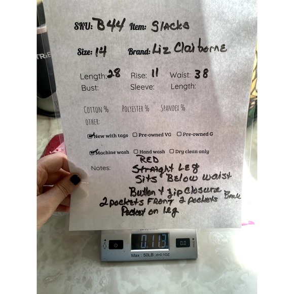 Liz Claiborne Red Straight Leg Slacks - Picture 4 of 4